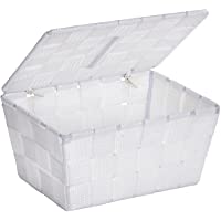 WENKO Cesta para el baño Adria con tapa blanca - cesta para el baño- Polipropileno- 19 x 10 x 14 cm- Blanco